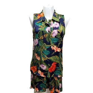 Vintage Victoria's Secret Silk Set Skort Shorts Sleeveless Top M L Tropical